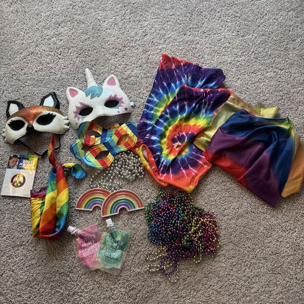 PRIDE Lot Party Parade Accessories Beads Masks Cape Glitter Rainbow